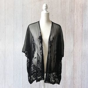 PACSUN Black Embroidered Sheer Kimono